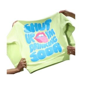 Poppi Shut Up I’m Drinking Soda Crewneck Sweatshirt Green Neon Tongue Small S